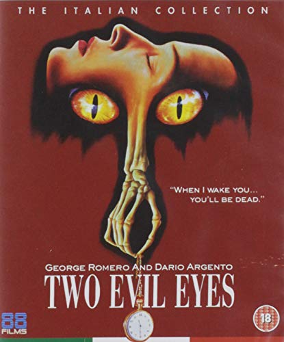 Two Evil Eyes Blu-ray cover featuring a skeletal hand holding a pocket watch.