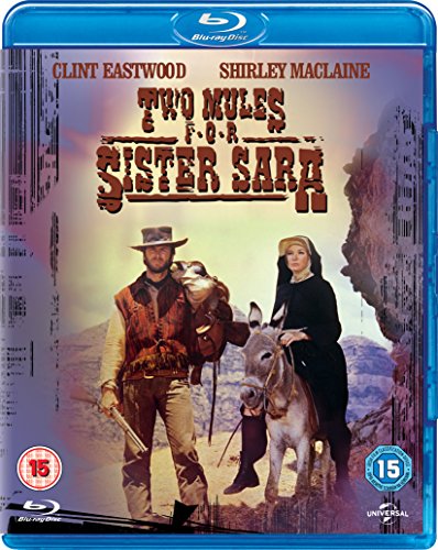 Blu-ray cover for Two Mules for Sister Sara featuring Clint Eastwood and Shirley MacLaine.