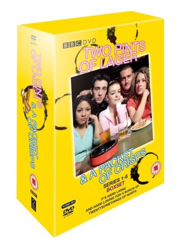 Yellow DVD boxset for “Two Pints Of Lager & A Packet Of Crisps”.