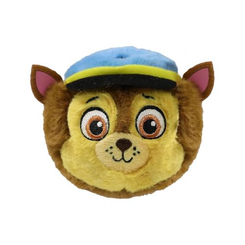 Yellow and brown plush Chase from Paw Patrol wearing a blue hat.