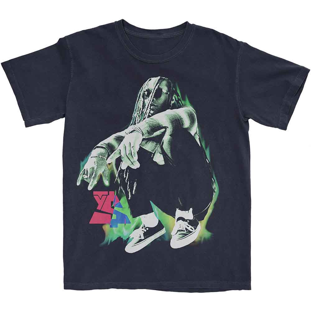 Black t-shirt with Ty Dolla Sign’s “Inferno” logo graphic print.
