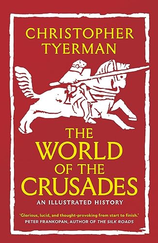 Red book cover with illustrated knight on horseback, titled "The World of the Crusades.