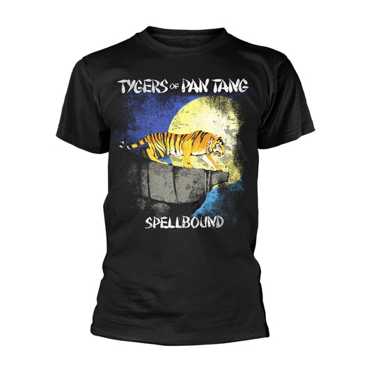 Black t-shirt with a tiger and band logo print.