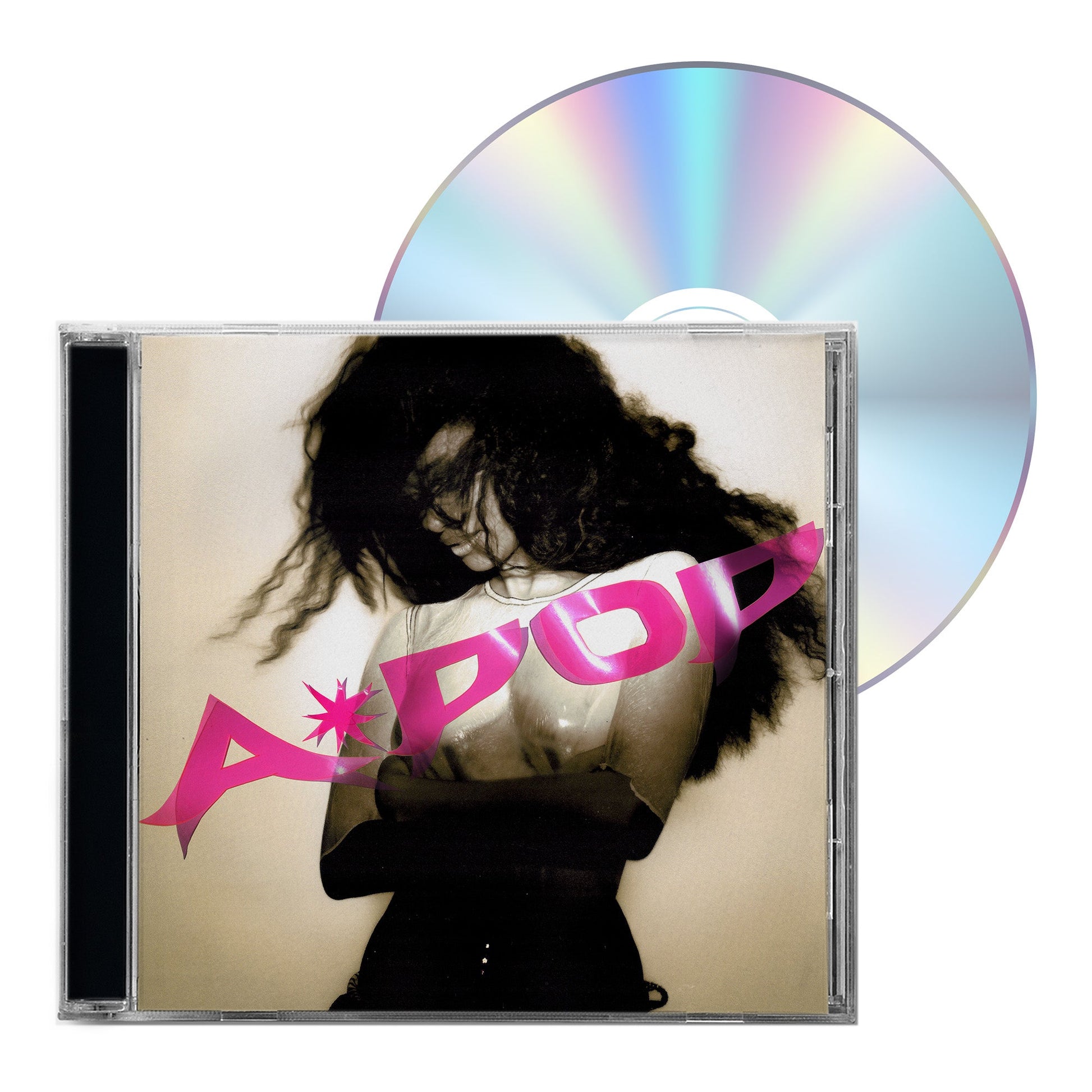 Tyla’s “A*Pop” CD case with a silver disc beside it.