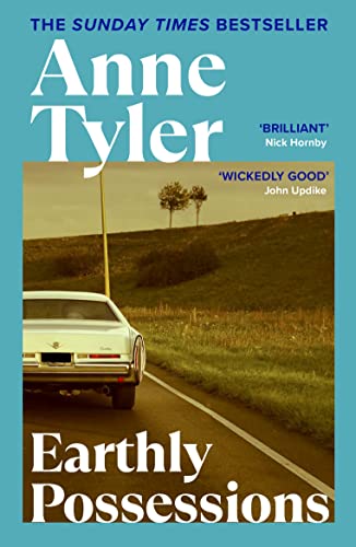 Book cover: "Earthly Possessions" by Anne Tyler, with a car on a road.