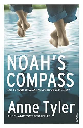 Book cover: "Noah's Compass" by Anne Tyler, feet dangling in water.