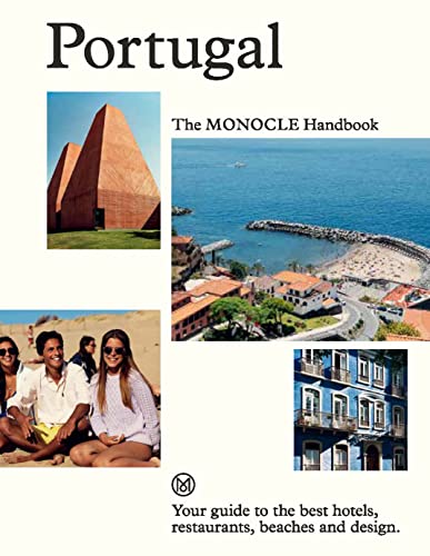 Book cover titled Portugal: The Monocle Handbook featuring photos of architecture, beaches, and people.