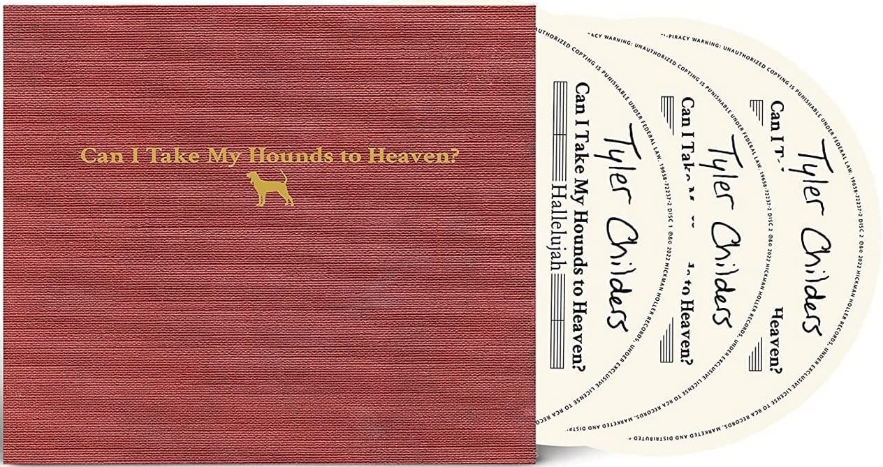 Red textured album cover with yellow text and a small dog illustration.