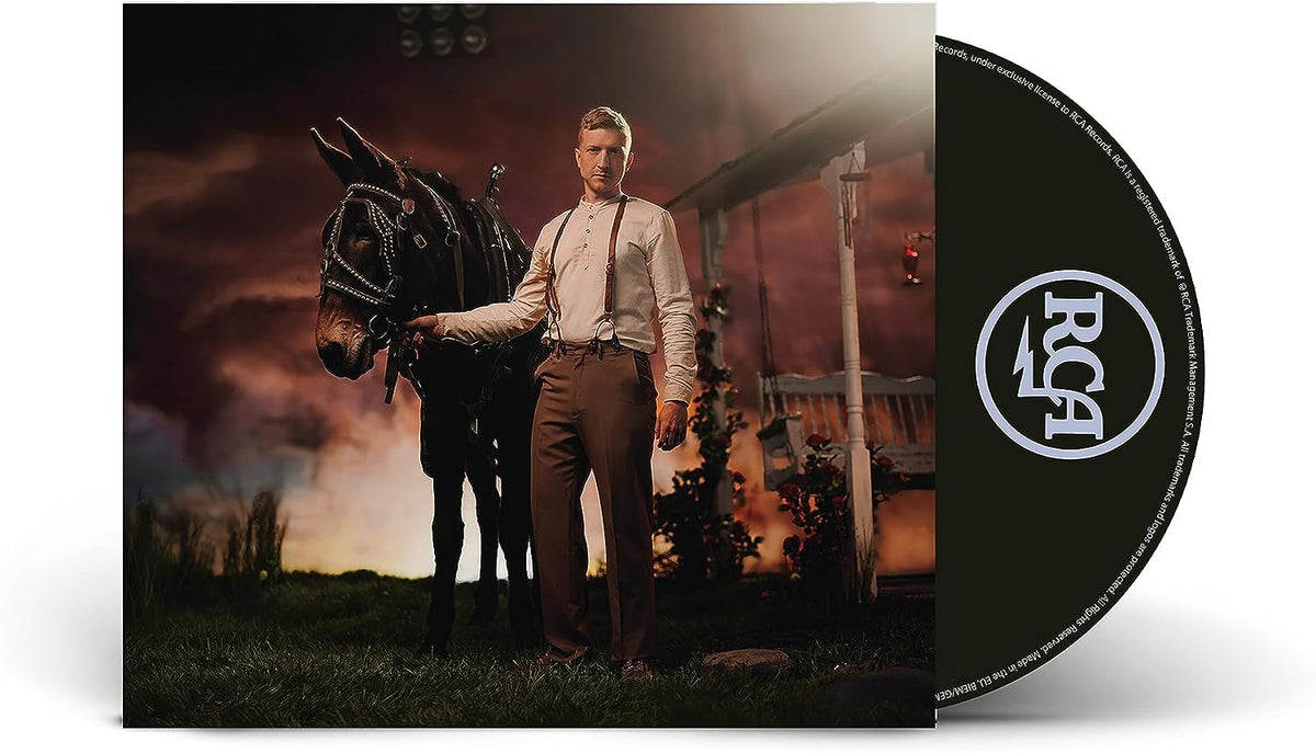 Tyler Childers album cover, "Rustin' in the Rain," featuring a man and horse.
