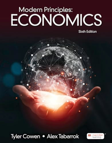 Textbook cover, likely blue, with white title: "Modern Principles of Economics.