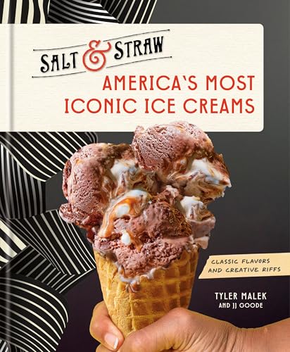 Cookbook cover featuring a hand holding a chocolate ice cream cone against striped background.