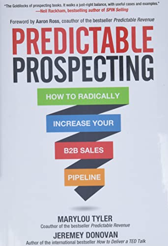 Book cover: “Predictable Prospecting” with a funnel graphic and bold text.