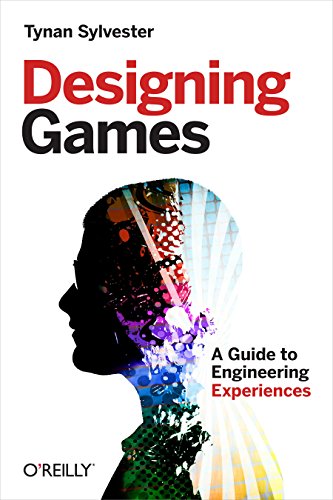 Book cover for Designing Games with a silhouette of a head filled with colors.