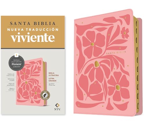 Pink Bible with floral design, large print, and gilded edges.