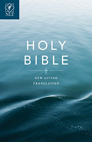 Blue Bible cover with white text reading “Holy Bible, New Living Translation”.