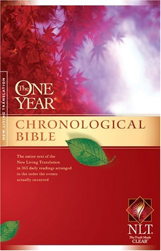 Red Bible cover with gold text: "The One Year Chronological Bible, NLT.