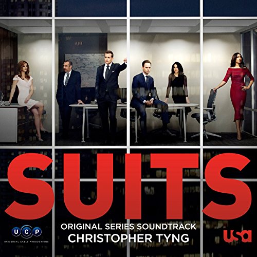 Suits" soundtrack CD cover featuring cast members in office settings.