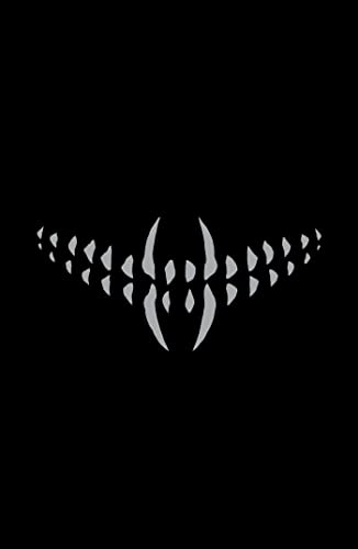 Dark cover with a symmetrical, jagged, wing-like design in grayscale.