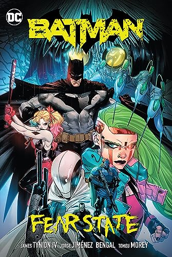 Batman comic cover featuring Batman, Harley Quinn, and the Scarecrow.