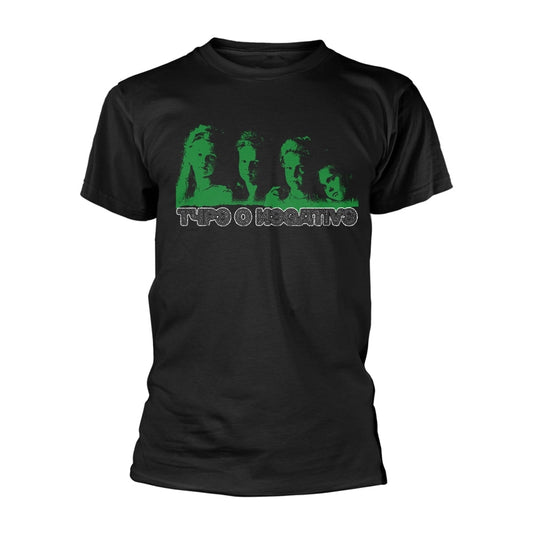 Black t-shirt with green graphic of figures and band name "TYPE O NEGATIVE".