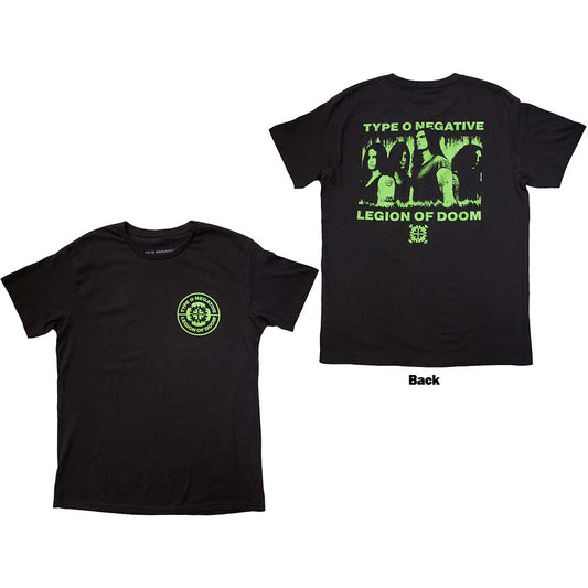Black t-shirt with large back print of Type O Negative’s “Legion of Doom” artwork.