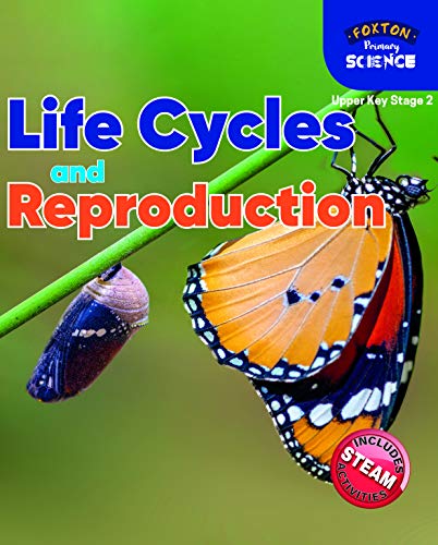 Book cover: “Life Cycles and Reproduction” with butterfly and chrysalis.