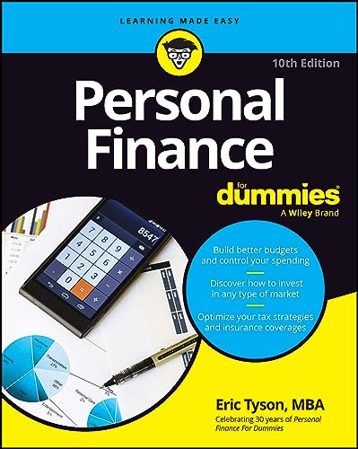Book cover: "Personal Finance For Dummies," 10th edition, with calculator and pen.
