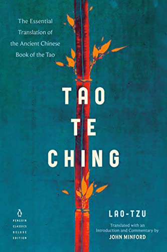 Book cover: "Tao Te Ching" with red bamboo and teal background.