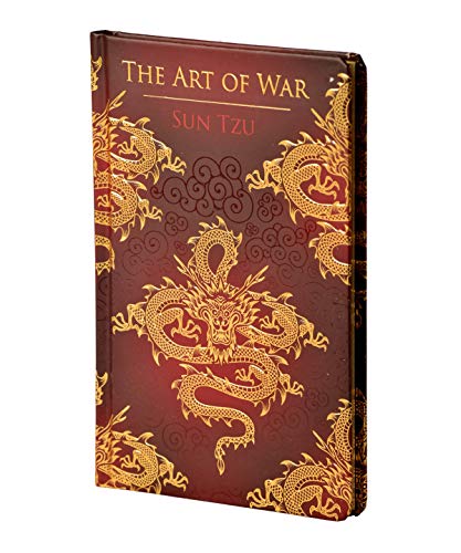 Hardcover book titled The Art of War by Sun Tzu with gold dragon illustrations.