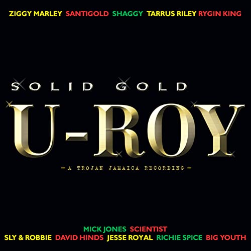 CD cover for U-Roy’s “Solid Gold” with gold lettering on black.