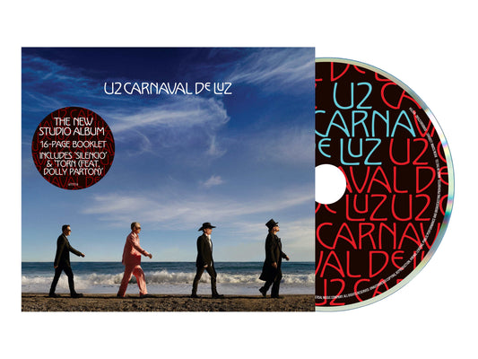 U2 “Carnaval De Luz” CD case with band members walking on beach.