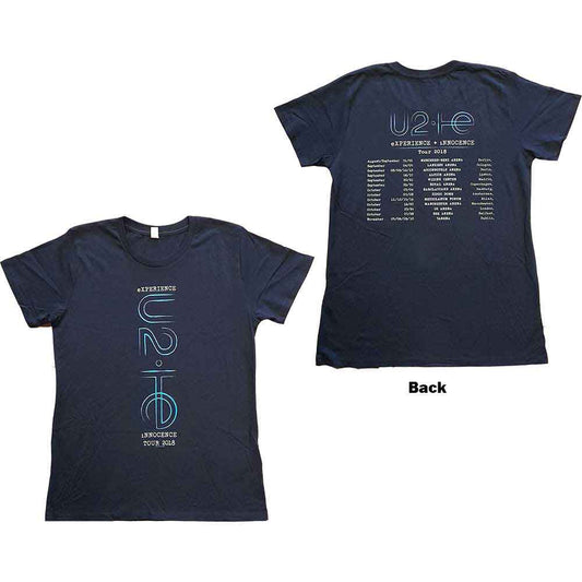 Black U2 ladies' large t-shirt with 2018 tour dates printed on the back.