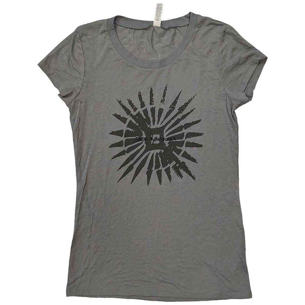Gray U2 ladies t-shirt with black “Songs of Innocence” disc art.