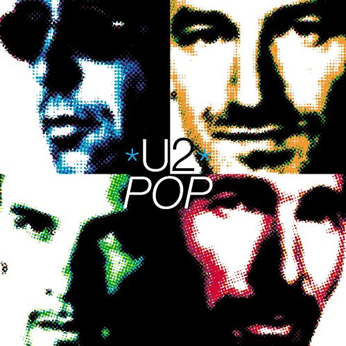 U2 “Pop” album cover: four colorful, pixelated portraits with text.