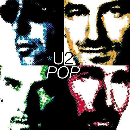 U2 "Pop" album cover: four fragmented, colorful portraits in halftone.