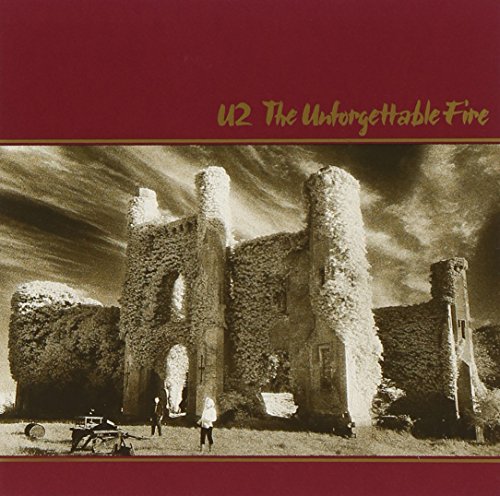 U2 The Unforgettable Fire album cover featuring a sepia-toned image of a ruined castle.