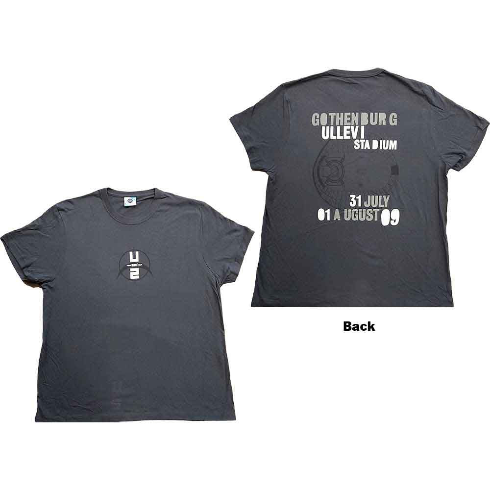 Black U2 tour t-shirt with Gothenburg 2009 back print design.