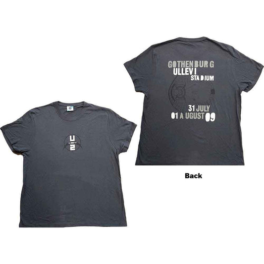 Black U2 tour t-shirt with Gothenburg 2009 back print design.