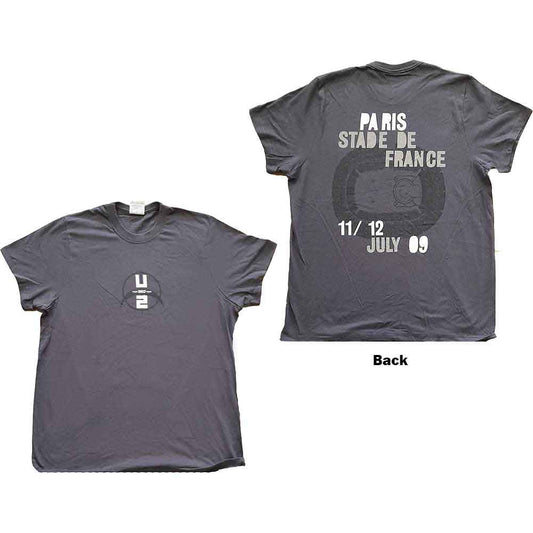 Black U2 tour t-shirt, medium size, Paris 2009 back print design.