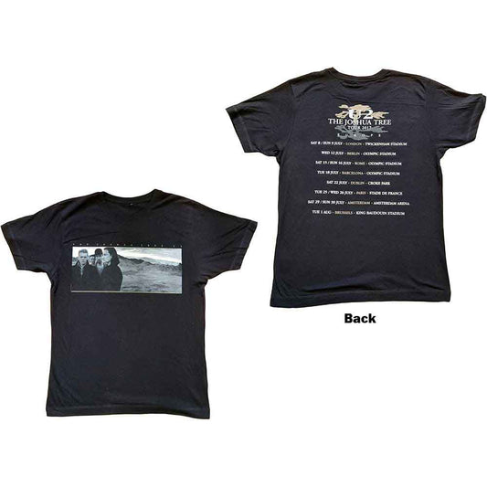 Black U2 t-shirt with large Joshua Tree album cover photo on the back.