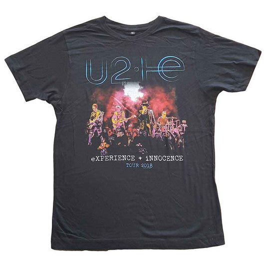 Black U2 t-shirt with 2018 tour imagery and band logo.