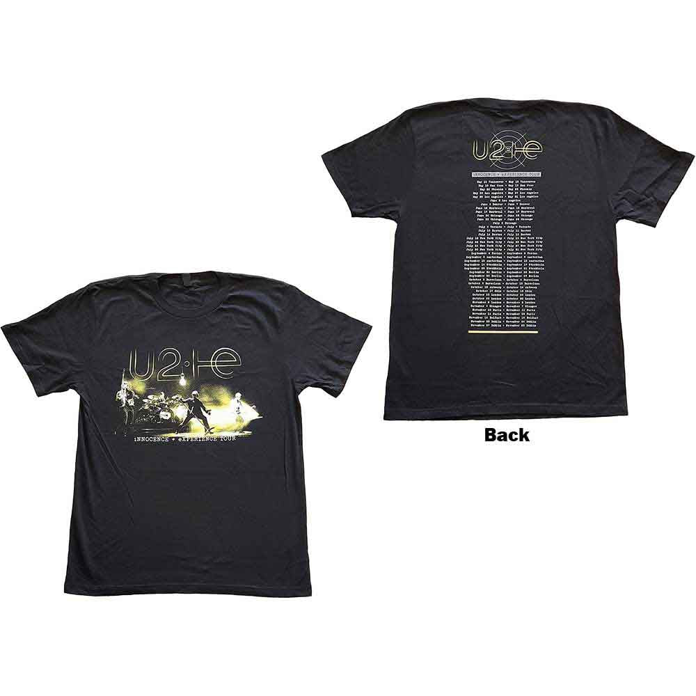 Black U2 t-shirt with a large back print of a stage photo, size X-Large.