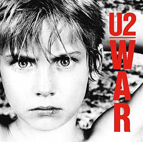 U2 “War” album cover: close-up of a young person’s face, red text.