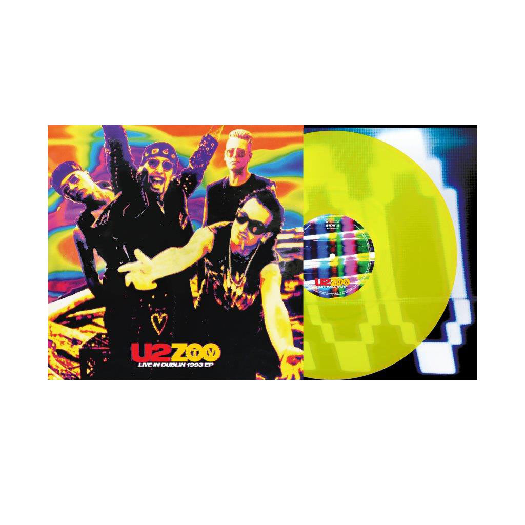 U2 ZOO TV live vinyl record, Dublin 1993, with barcode visible.