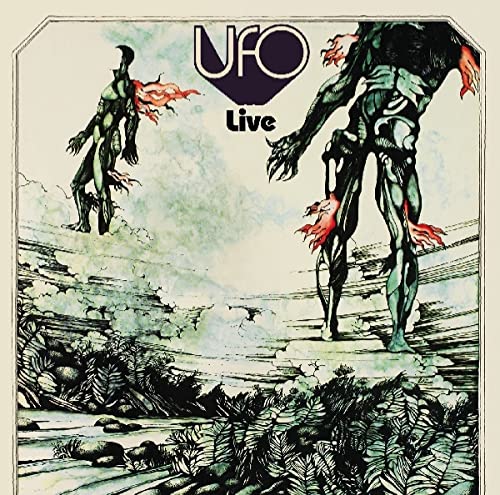 Album cover for UFO - Live, featuring skeletal figures in a landscape.