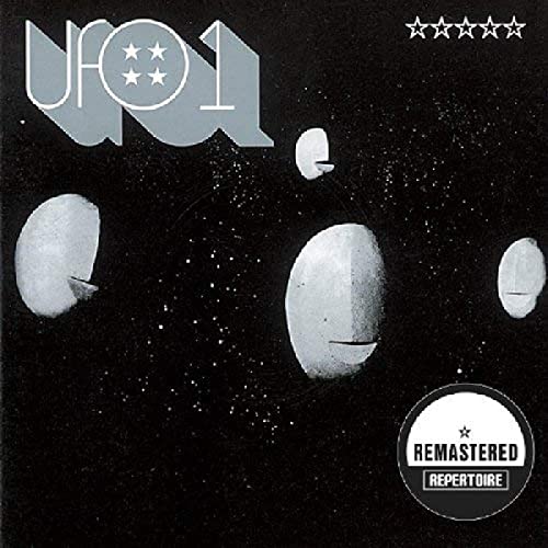 UFO 1 vinyl record cover with a space theme and flying saucers.