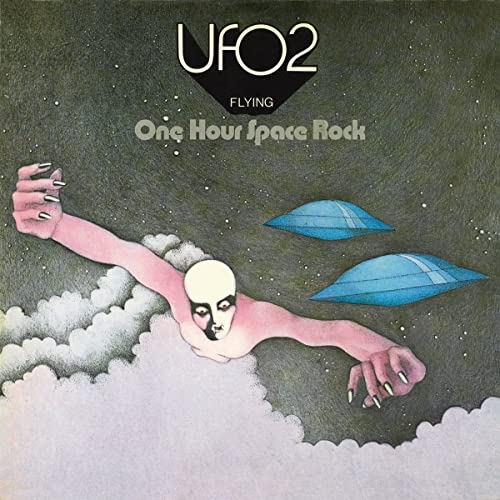 Album cover showing a pale humanoid figure floating in space with two blue UFOs.