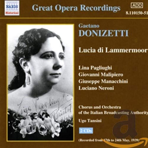 CD cover for Donizetti’s “Lucia di Lammermoor” recording from 1939, featuring a portrait.