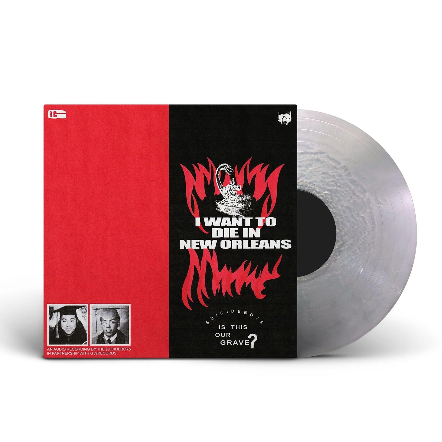 $uicideboy$ vinyl record with red cover art and a skull illustration.