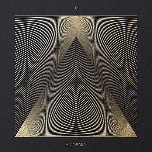 Black CD cover with a gold geometric triangle pattern made of fine lines.
